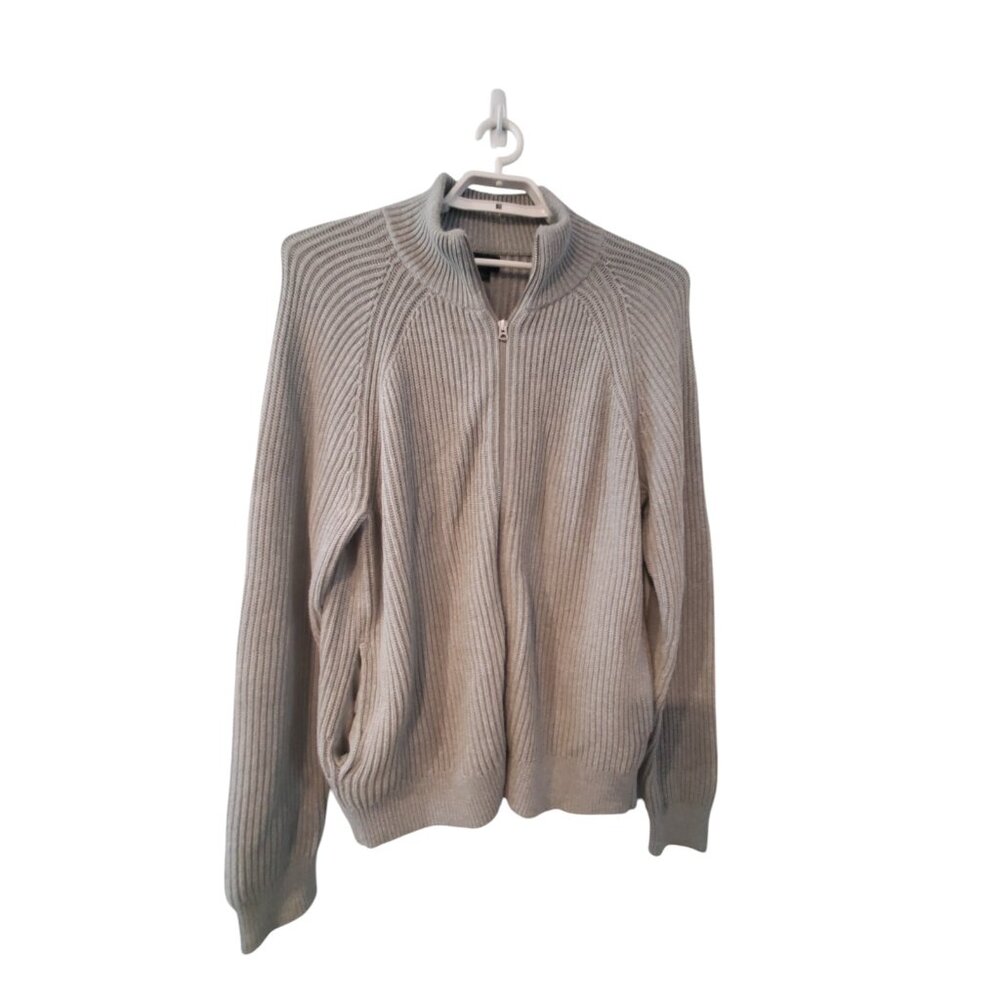 J Crew cardigan sweater mens XL gray ribbed funnelneck zip cotton